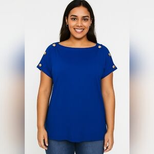 NWT/ Cable & Gauge/ Blue Peek-a-boo Shoulder Top with Button Accents/ Size US S